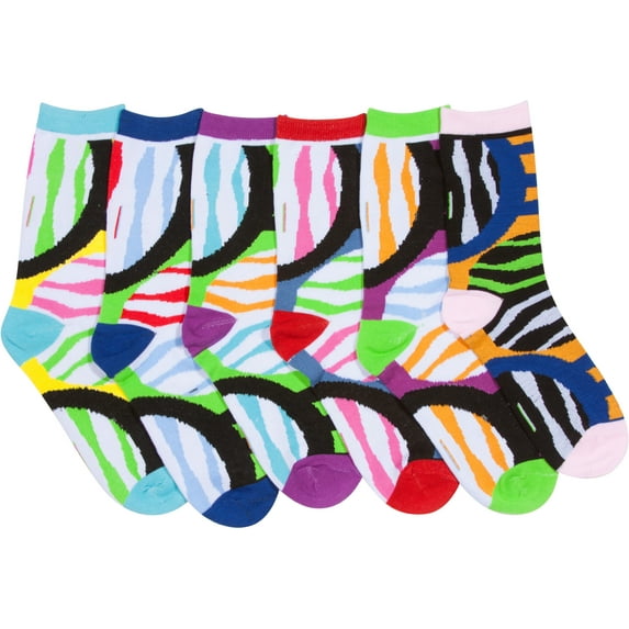Sakkas Women's Fun Colorful Design Poly Blend Crew Socks Assorted 6-Pack - Zebra - 9-11