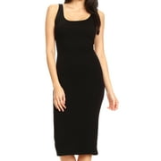 Sakkas Women's Midi Pencil Slim Stretchy Sleeveless Solid Dress Made in USA - Black - Small