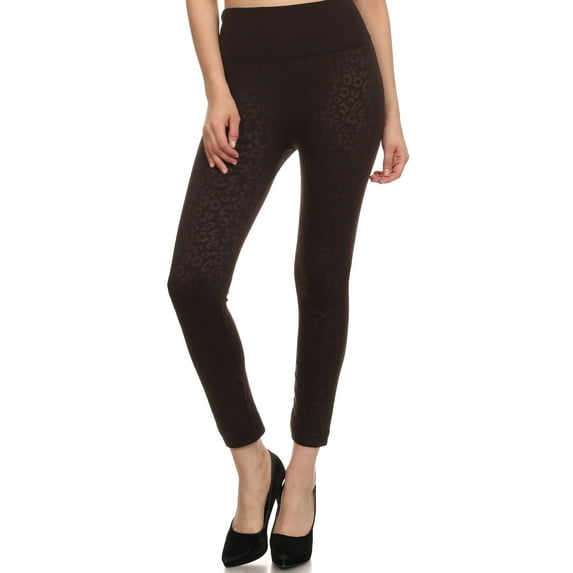 Sakkas Women's Patterned Soft Fleece Lined High Waist Leggings - Coffee - One Size