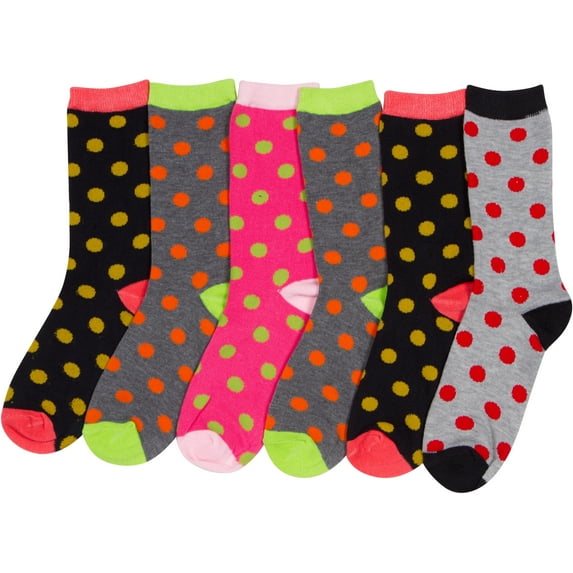 Sakkas Women's Poly Blend Soft and Stretchy Crew Pattern Socks Assorted 6-pack - Polka / 9-11