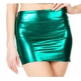 thumbnail image 1 of Sakkas Women's Shiny Metallic Liquid Mini Skirt - Green - X-Large, 1 of 5