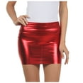 thumbnail image 1 of Sakkas Women's Shiny Metallic Liquid Mini Skirt - Red - Medium, 1 of 7