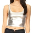 thumbnail image 1 of Sakkas Women's Stretchy Sleeveless Liquid Metallic Club Crop Tank Top Made in USA - Silver - Medium, 1 of 5