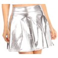thumbnail image 1 of Sakkas Womens Liquid Metallic Stretchy Flared Sporty Mini Skater Skirt USA Made - Silver - Small, 1 of 5