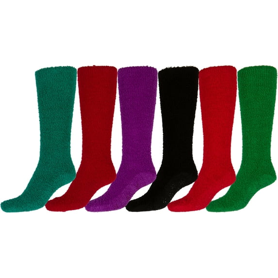 Sakkas Womens Super Soft Anti-Slip Fuzzy Knee High Socks Value Assorted 6-Pack - 16803-pack11 - 9-11