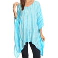 thumbnail image 1 of Sakkas Wren Lightweight Circle Poncho Top Blouse With Detailed Embroidery - TD-Turquoise - OS, 1 of 4