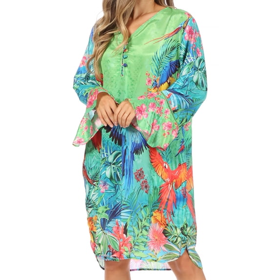 Sakkas Ximena Women's Floral Boho Cocktail Dress Tunic Cover-up V neck Summer - 461 - One Size