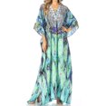 thumbnail image 1 of Sakkas Yeni Women's Short Sleeve V-neck Summer Floral Long Caftan Dress Cover-up - 475 - One Size, 1 of 5