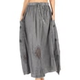 thumbnail image 1 of Sakkas Zarah Women's Boho Embroidery Gypsy Skirt with Lace Elastic Waist Pockets - Grey - Plus Size, 1 of 5
