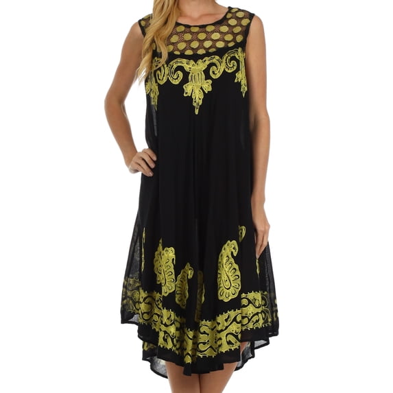 Sakkas Zayna Embroidered Caftan Dress - Black / Yellow - OS