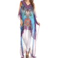thumbnail image 1 of Sakkas Zeke Hi Low V-Neck Caftan Dress Printed Top Cover / Up - Turq Purple / Multi - One Size Regular, 1 of 5