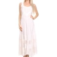 thumbnail image 1 of Sakkas Zendaya Stonewashed Rayon Embroidered Floral Vine Sleeveless V-Neck Dress - White - 1X/2X, 1 of 5