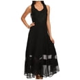 thumbnail image 1 of Sakkas Zendaya Stonewashed Rayon Embroidered Floral Vine Sleeveless V-neck Dress - Black - L/XL, 1 of 5