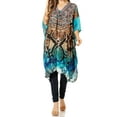 thumbnail image 1 of Sakkas Zeni Women's Short sleeve V-neck Summer Floral Print Caftan Dress Cover-up - 529 - One Size, 1 of 5