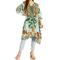 thumbnail image 1 of Sakkas Zeni Women's Short sleeve V-neck Summer Floral Print Caftan Dress Cover-up - ORG394-Green - One Size, 1 of 5