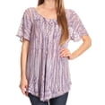thumbnail image 1 of Sakkas Zoya Marbled Embroidery Cap Sleeves Blouse / Top - Purple / White - One Size, 1 of 5