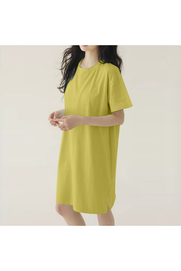 100% Cotton Womens Nightgown Soft Comfy Loungewear Short Sleeve Plain Green Nightgowns