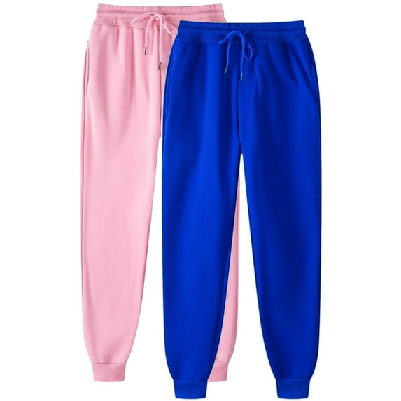 Sakmal Sweatpants for Women Baggy 2-Pack Plus Size Joggers Pants Elastic Waist Blue 30" Inseam Solid Sweatpants for Women XL