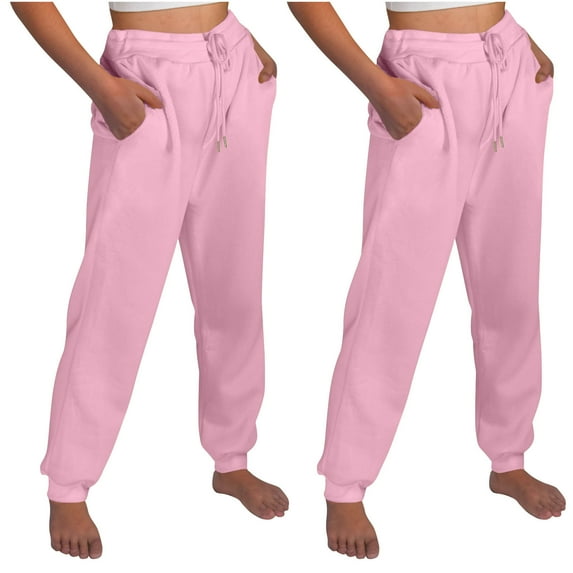 Sakmal Fleece Lined Womens Sweatpants 2-Pack Plus Size Wide Leg Joggers Pants Solid Casual Elastic Waist Sweatpants for Women L