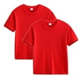 thumbnail image 1 of Sakmal 2pc Summer Clothes For Kids Red Solid Short Sleeve 3-14y Crew Neck Cotton Tee For Children, 1 of 6