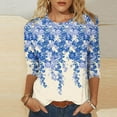 thumbnail image 1 of Sakmal 3/4 Sleeve Ladies Tops Blue Flower Floral Crew Neck T-Shirts Shirts for Women, 1 of 4