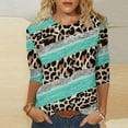 thumbnail image 1 of Sakmal 3/4 Sleeve Ladies Tops Green Leopard Print Striped Crew Neck Pullover Womens T Shirts, 1 of 5