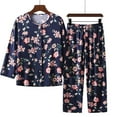 thumbnail image 1 of Sakmal 3/4 Sleeve Pajamas for Women Set Cropped Cotton and Linen Floral Button Down 2 Piece Women'S Sleepwear, 1 of 3