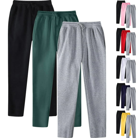 Sakmal 3-Pack Men's and Big Men's Sweatpants Stretchy Wide Leg Open Bottom Pants Lihtweight Green with Pockets Sweatpants for Men L