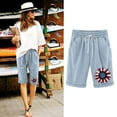 thumbnail image 1 of Sakmal 4Th of July Shorts Womens Chino Bermuda Knee Length Blue 8" Mid Rise Shorts with Pockets, 1 of 5
