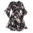 thumbnail image 1 of Sakmal A-Line Dresses Womens Dresses Under $10 Short Floral Black Flowy Bell Sleeve Chiffon V-Neck 3/4 Sleeve Ladies Dresses, 1 of 4