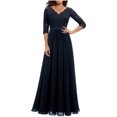 thumbnail image 1 of Sakmal A Line Womens Summer Dresses Evening Party Maxi Blue Dress V Neck Lace 3/4 Sleeve Dresses, 1 of 5