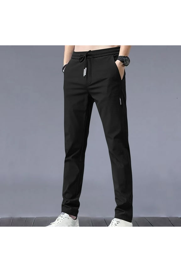 Ankle Available in Big & Tall Chino Pant Black Drawstring Solid Pockets Trousers for Men