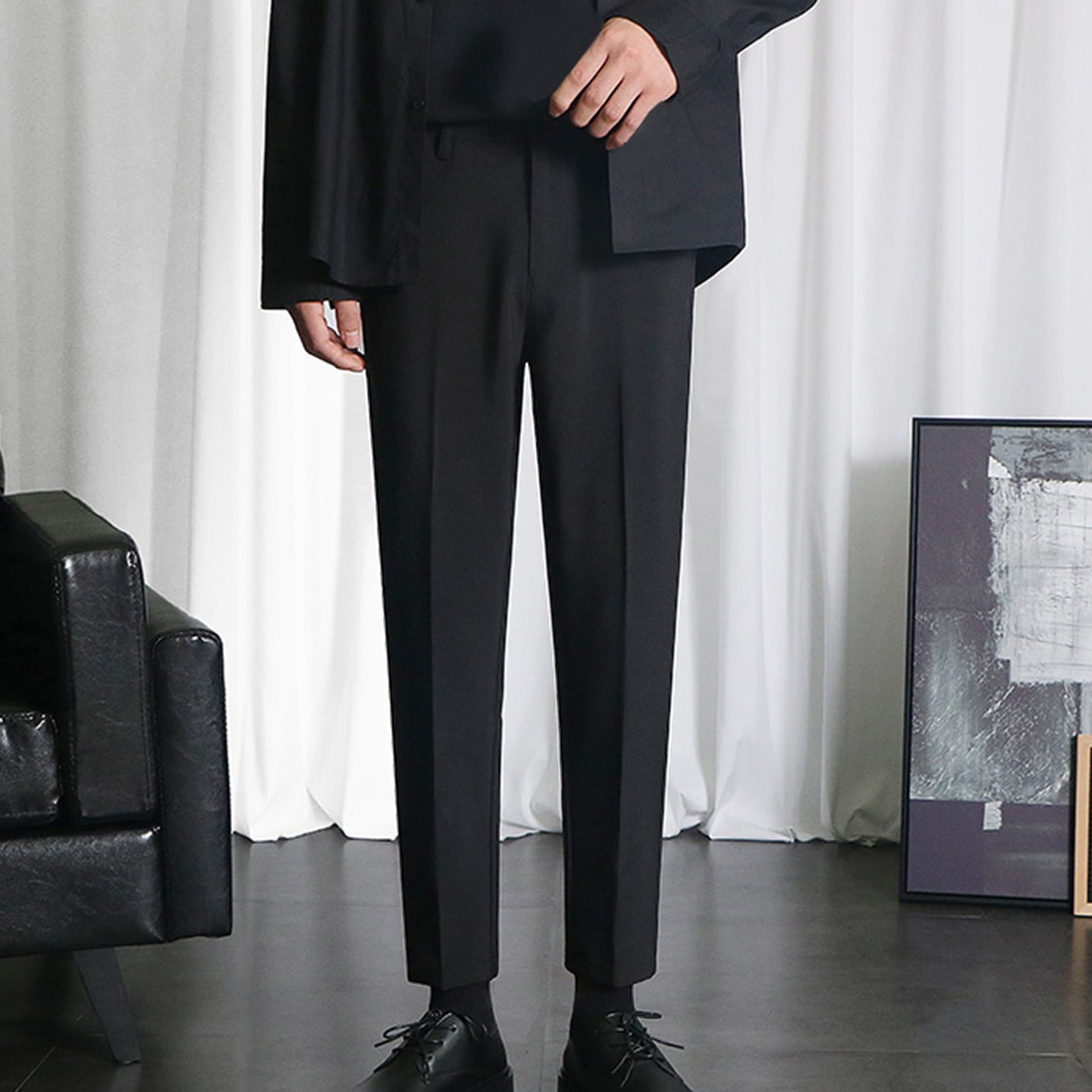 Sakmal Ankle Big and Tall Pants for Men Dress Black Formal Solid Flat-Front Business Classic-Fit Mens Running Trouser, Men's, Size: 42