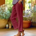 thumbnail image 1 of Sakmal Ankle Womens Pants Red Palazzo Solid Linen Comfy Ladies Trousers, 1 of 6