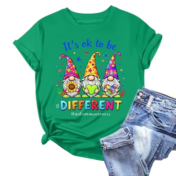 Sakmal Asd T Shirts For Women Autism Awareness Short Sleeve It's Ok To Be Different Crew Neck Casual Relaxed Fit Going Out Tops