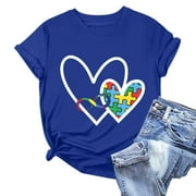 Sakmal Asd T Shirts for Women Graphic Heart Crew Neck Short Sleeve Autism Awareness Casual Relaxed Fit Spring Tops for Women 2025