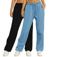 thumbnail image 1 of Sakmal Athleisure Pants for Women 2PC Straight Leg Pleated Sweatpants Blue High Waisted Solid Full Length Pants, 1 of 9