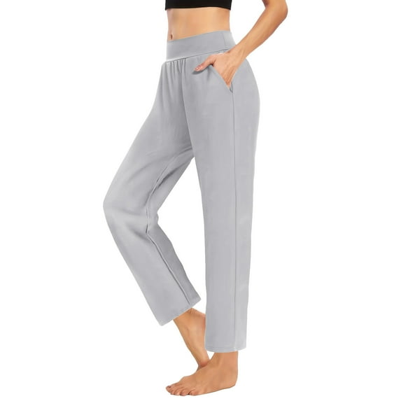 Sakmal Athleisure Pants for Women Pleated Straight Leg Yoga Mid Gray Solid Ankle Length Pants