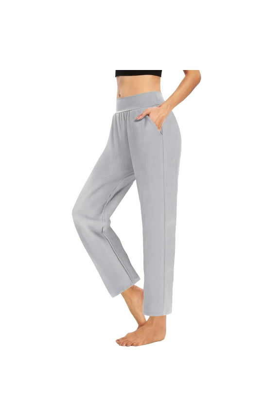 Athleisure Pants for Women Pleated Straight Leg Yoga Mid Gray Solid Ankle Length Pants