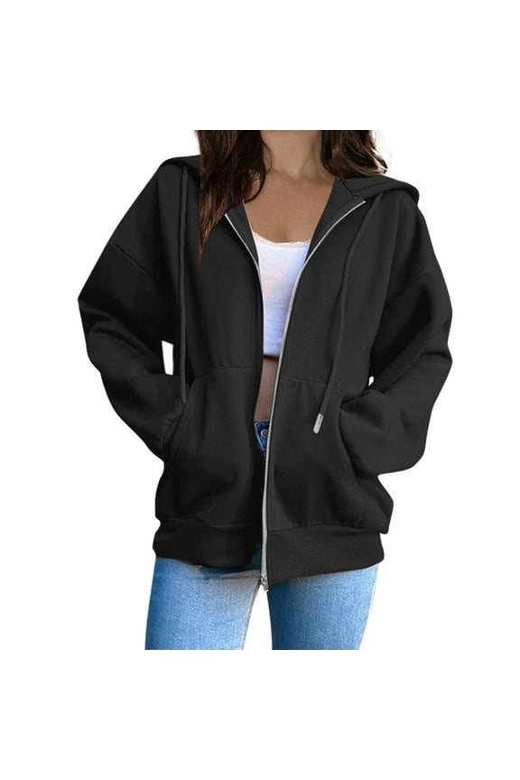 Athletic Jackets for Women Track Oversized Black Jacket with Pockets Solid Cropped Coats for Women