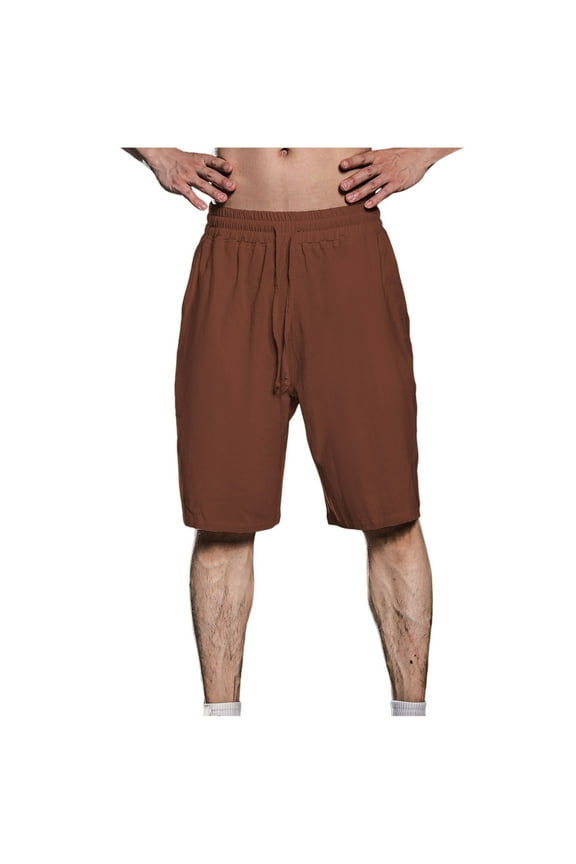 Athletic Shorts Men Bermuda Cotton Linen Workout Casual Drawstring 7 Inch Red Solid Mens Shorts M