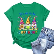 Sakmal Autism Awareness Workout Shirts Women Short Sleeve Its Ok To Be Different Asd Crew Neck Relaxed Fit Casual Workout Tops for Women
