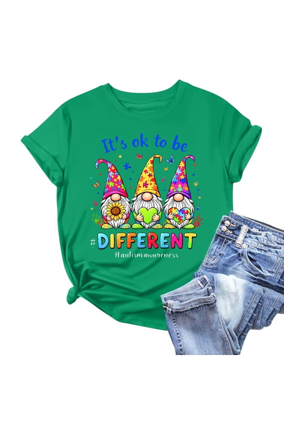 Autism Awareness Workout Shirts Women Short Sleeve It's Ok To Be Different Asd Crew Neck Relaxed Fit Casual Workout Tops for Women