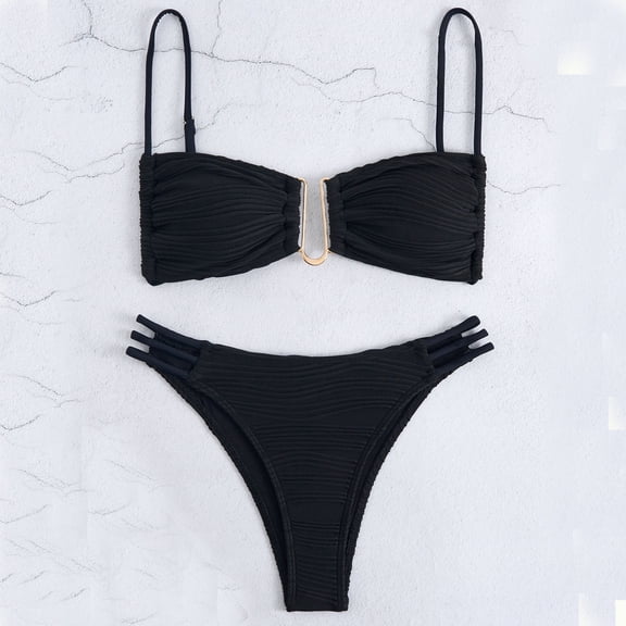 Sakmal Back Smoothing Womens Bikini Btahing Suits Plus Size Swimwear Solid Tropical Black Bathing Suits for Women XL