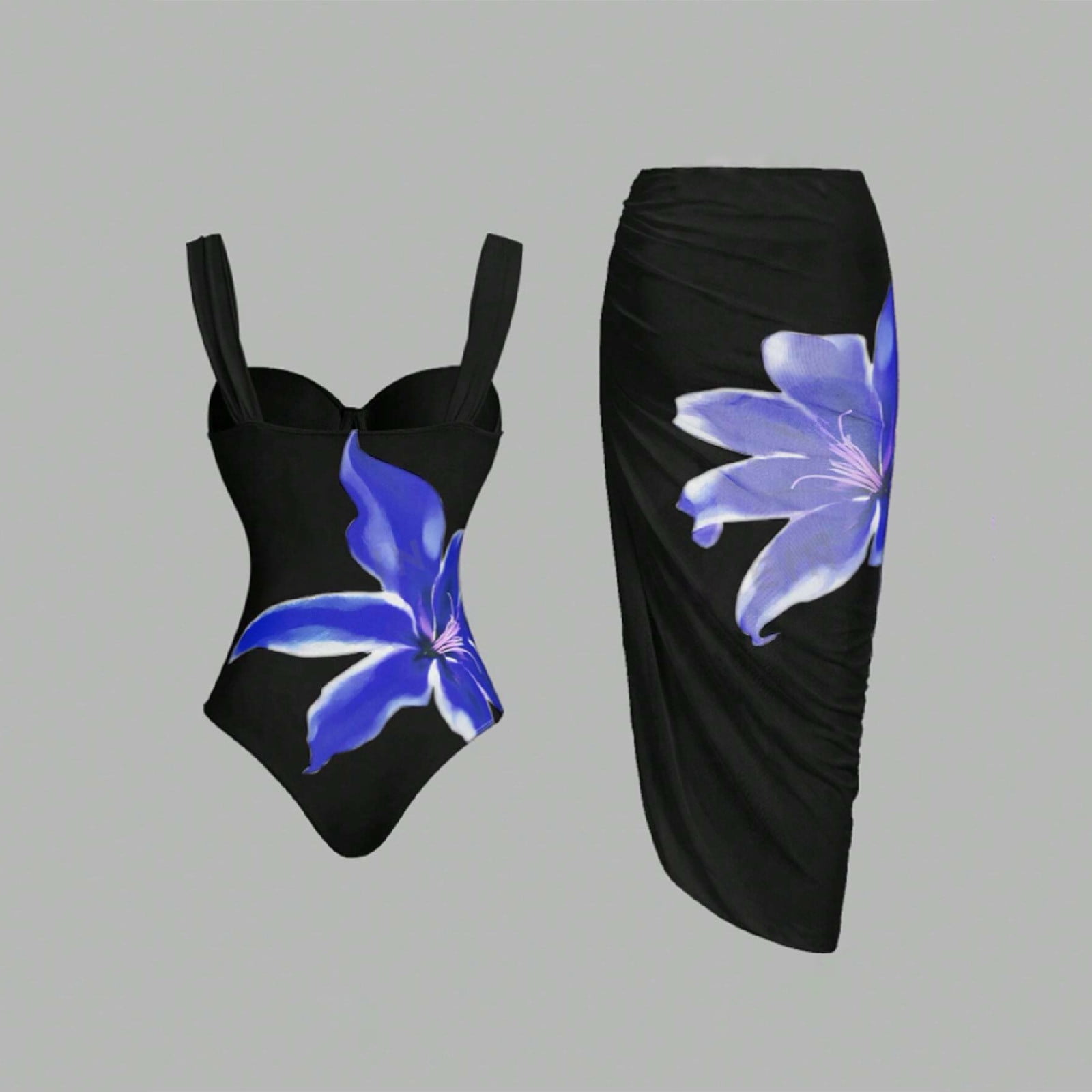 Sakmal Backless Swimsuits Two Piece Sets Blue One-Piece Tummy Control ...