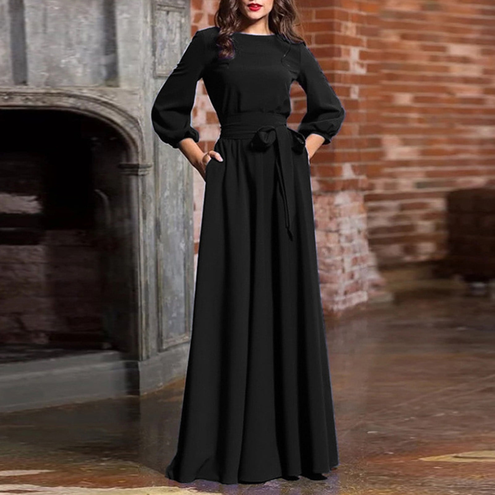 Sakmal Ball Gown Women's Dresses Maxi A Line Black Flowy Dress Elegant ...