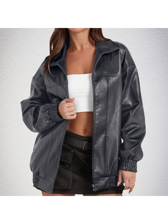 Barn Coat Gray Leather Jacket Outerwear Women Fall Clothes S
