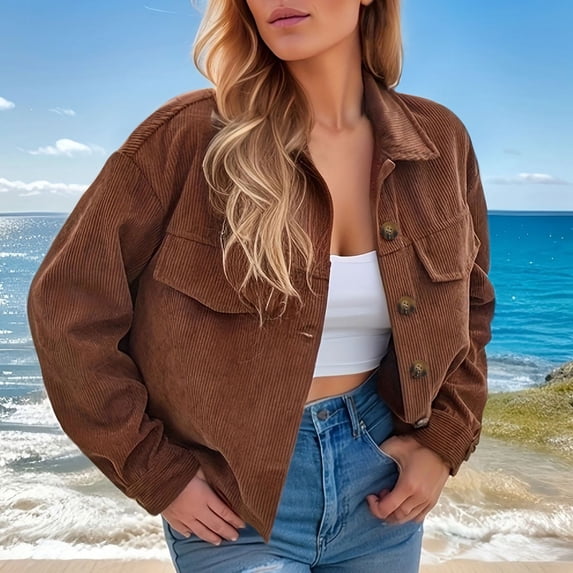 Sakmal Barn Coats Womens Fleece Brown Corduroy Jacket Fashion Women's Clothing L