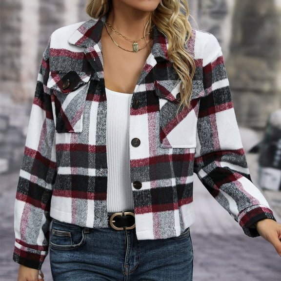 Sakmal Barn Jacket Flannel Black Fleece Jacket Fashion Women Fall Clothes L