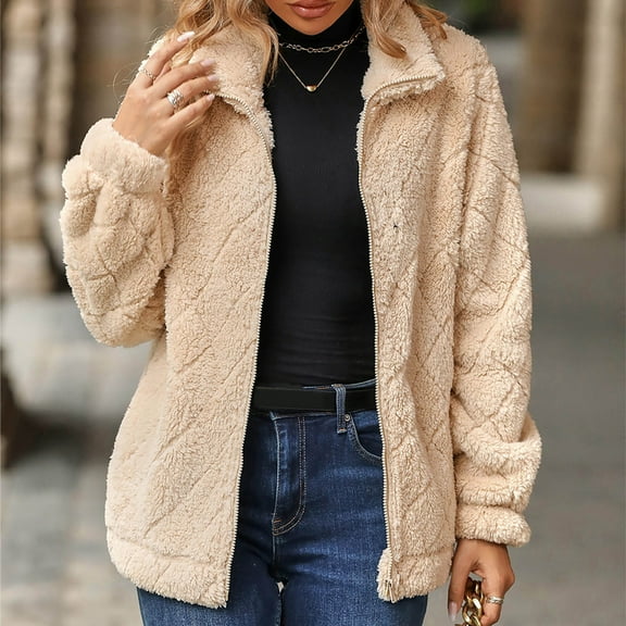 Sakmal Barn Jackets for Women Beige Fleece Plus Size Jacket Women Fall Clothes XXL